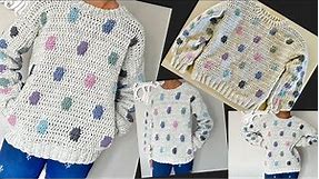 Crochet Sweater “Polka Dot” tutorial for sizes from 2 years to adult 5XL