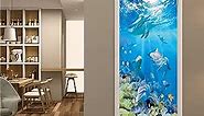 3D Blue Ocean Dolphins Peel and Stick Door Sticker - Self-Adhesive Door Wallpaper - Waterproof Door Murals Decal for Bedroom Home Office Decor 30.3"x78.7"