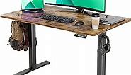 Electric Standing Desk, Adjustable Height Stand up Desk, 48x24 Inches Sit Stand Home Office Desk with Splice Board, Black Frame/Rustic Brown Top