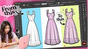 How to draw a dress on Adobe Illustrator (Easy beginners tutorial)