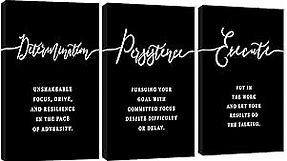 3 Piece Inspirational Wall Art, Black Background Sayings Print Pictures, Quote Motivational Canvas Art for Women Men fo Gift, Triptych Entrepreneur Poster Framed Artwork for Office Decor (36" Wx18 H)