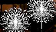 JJGoo Solar Firework Lights, 2 Pack 120 LEDs 2 Lighting Modes Outdoor Waterproof for Garden Patio Walkway Pathway Party Wedding Christmas Decorative - Cool White