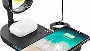 Portable 4 in 1 Charging Station for Apple Products, Wireless Fast Charger Stand with Bedside Lamp Compatible for iPhone 15/14/13/12/11 Series, for AirPods Pro 3/2, for iWatch 9/8/7/SE/6/5 (Black)