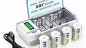 EBL D Cells 10000mAh Rechargeable Batteries (4 Counts) with C D 9V AA AAA Battery Charger