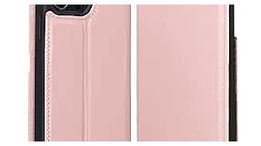 BOULETTA Leather Folio Wallet Case for iPhone 13 Pro Max 6.7'' - Flip Cell Phone Cases RFID Protection Phone Cover with Card Slot for Men and Women, Soft Pink