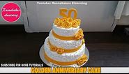 50th golden happy marriage wedding anniversary gold roses cake ideas design decorating tutorial
