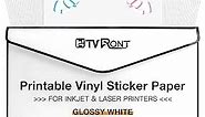 HTVRONT Printable Vinyl for Inkjet Printer & Laser Printer - 40 Pcs Glossy White Inkjet Printable Vinyl Sticker Paper, 8.5"x11"