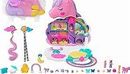 Polly Pocket 2-in-1 Travel Toy, Rainbow Unicorn Salon Styling Head with 2 Micro Dolls & 20+ Accessories