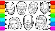 Avengers members Superheroes Faces Drawing and Coloring