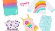 Glitter Girls – Suitcase & Fashion Set – Luggage with 3 Mix & Match Outfits & Heart Glasses – Rainbow Pajama, Swimsuit, Star-Print Dress – 14-inch Doll Clothes & Accessories for Kids Ages 3 and Up
