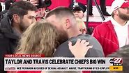 Taylor Swift greets Super Bowl-bound Travis Kelce with a kiss after Chiefs win the AFC title game