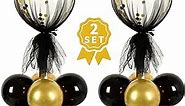 TONIFUL 2 Set Black Gold Table Centerpiece Decorations Balloons Stand Holder Kit with Tulle Cover 20 pcs Latex Balloons for Birthday Baby Shower Wedding Anniversary Halloween Party 2023 Graduation