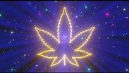 Neon Lights Cannabis Leaf Logo Tunnel Glow Particles 4K Free Colorful Motion Background