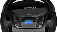 LONPOO CD Player Portable Boombox with FM Radio/USB/Bluetooth/AUX Input and Earphone Jack Output, Stereo Sound Speaker & Audio Player,Black