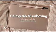 Galaxy Tab S8 unboxing, setup & accessories | 🌸 pink gold aesthetic