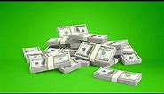 Dollar Money stacks falling green screen
