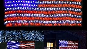 PUHONG (New) American Flag Lights, 420 LED USA Flag Net Lights, Outdoor Waterproof Patriotic Ornaments for Independence Day National Day July 4th Memorial Day Christmas New Year Party Yard Decoration
