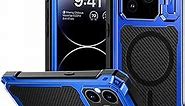 Lanhiem Magnetic iPhone 14 Pro Metal Case, [Built-in Kickstand Camera Stand][10FT Military-Grade Protection] Protective Rugged Heavy Duty Armour Full Body Magsafe Cover (Blue)
