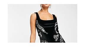 ASOS DESIGN sleeveless velvet mini dress with snake embellishment in black  | ASOS