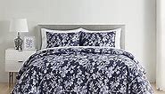 Wonderful King Floral Comforter Set, 7-Piece Bed in a Bag Navy Blue Botanical Bedding Comforter Sets for King Size Bed Flowers Comforter with Sheets, Pillowcases & Shams for All Season