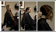 Almost 30 inches of Red Hair cut off as she went from Waist length to a chin length bob