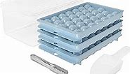 Round Ice Cube Tray Set, Sphere Ice Cube Mold Making 99 x 1.0IN Small Round Ice Cubes, Circle Ball Ice Trays (3 Trays, 1 Ice Container with Lid & Bin, and Clip & Scoop)