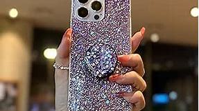 Case for iPhone 15 Pro Max Case Glitter Bling for Women Girls Sparkle Cover with Ring Stand Holder Cute Protective Phone Cases 6.7 inch (Purple)