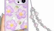 NITITOP Compatible for iPhone 14 Pro Max Case Clear Cute Flower Floral with Chain for Girls Women Pattern Soft TPU Shockproof Protective Girly for iPhone 14 Pro Max-Purple Flower