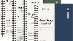 EMSHOI Graph Paper Spiral Notebook 5.7" x 8.22" - 4 Pack 640 Pages 100gsm Thick Grid Paper, A5 Graph Paper Notebook, Plastic Hardcover Journals for Writing Engineering Graphing Work School Supplies
