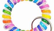 Pack of 5 TPU Plastic Soft Flexible Elastic Sturdy Colorful Rainbow Spring Spiral Coil Wristband Key Chain Ring Holder (Color 7)