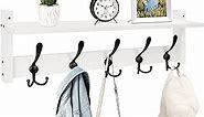 Homode Wall Shelf with Hooks, 24 Inch Coat Rack with Shelf, Farmhouse Entryway Floating Shelf with Tri Hooks, Coat Hanger with Storage for Bathroom, Entry Way, Mudroom, White