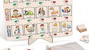 Wooden Visual Schedule for Kids Chore Chart, Morning Bedtime Daily Routine Chart for Toddlers, Autism Learning Materials for Homeschool Classroom,76 Wooden Cards.