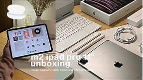 m2 ipad pro 11" unboxing [512GB space grey] 💌 magic keyboard, apple pencil 2, minimalist homescreen