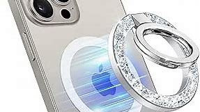 GVIEWIN Magnetic Phone Ring Holder, Compatible with MagSafe Phone Grip with Adjustable Stand, Magnet Phone Ring Kickstand for iPhone 15 Pro Max/Plus/14/13/12 Series/Other Smartphones (Glitter/Silver)