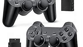 Wireless Controller for Sony PS2 Controller, Double Shock Vibration Twin Shock Gamepad for Playstation 2 Remote, 2 Pack, Pitch Black