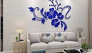 Wall Stickers 3D Flower Mirror - Family Wall Decals Living Room Wall Decor Mirror Stickers for Walls Decor Living Room Home Decorations Room Decor for Office Sofa Bedroom Mirror Decals (Deep Blue L:59*78 inch)