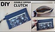 DIY DOUBLE ZIPPER CLUTCH WITH WRIST STRAP/ Clutch Wallet Making Tutorial [Tendersmile Handmade]