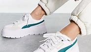 Puma Mayze Stack cord detail sneakers in white and varsity green | ASOS