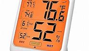 ThermoPro TP53 Digital Hygrometer Indoor Thermometer for Home, Temperature Humidity Sensor with Comfort Indicator & Max Min Records, Backlight Display Room Thermometer Humidity Meter, LCD