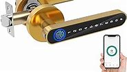 eLinkSmart Fingerprint Door Lock, Keyless Entry Door Lock with Keypad Handle, Digital Electric Biometric Smart Door Knob for Bedroom, Hotel, Apartment, Interior Door - Gold
