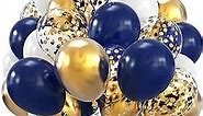 Navy Blue and Gold Confetti Balloons, 60 pcs 12 inch Pearl White and Gold Metallic Chrome Party Latex Balloon with 33 Ft Gold Ribbon for Birthday,Wedding and Celebration Graduation Decoration