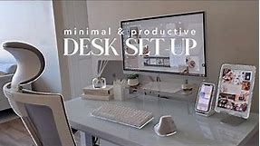 AESTHETIC DESK MAKEOVER | minimal & productive desk set up, organization ideas