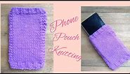 How to knit phone pouch, simple phone pouch with straight knitting needle, stocknitte pattern