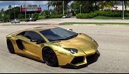 Worlds First Gold Plated Lamborghini Aventador LP700 Revs Drive in Miami