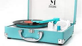 Record Player, Portable Mini Suitcase Turntable for 7 Inch Vinyl Record, Belt-Drive 2-Speed Turntable with Built in Stereo Speaker (Blue)