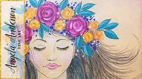 Bohemian Girl with Flowers Acrylic Painting | Live Beginner Art Lesson | How to Paint and Draw Faces