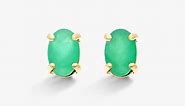 14K Yellow Gold Oval Emerald Birthstone Earrings-8341205y14
