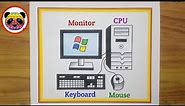 Computer Drawing / How to Draw Desktop Computer Step By Step / Computer Parts Drawing / Computer