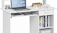 Yaheetech Home Office Wood Computer Desk with Keyboard Tray and Drawers, Students Writing Table with Storage Drawers & Hutch, Modern PC Laptop Desk, Multifunctional Workstation, White
