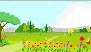 Green fields Background cartoon animation |Nature landscape |Motion graphics | bee flowers animation